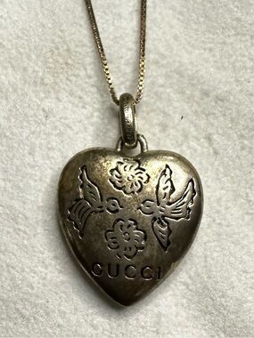 Gucci Silver Heart Blind For Love Pendant Necklace